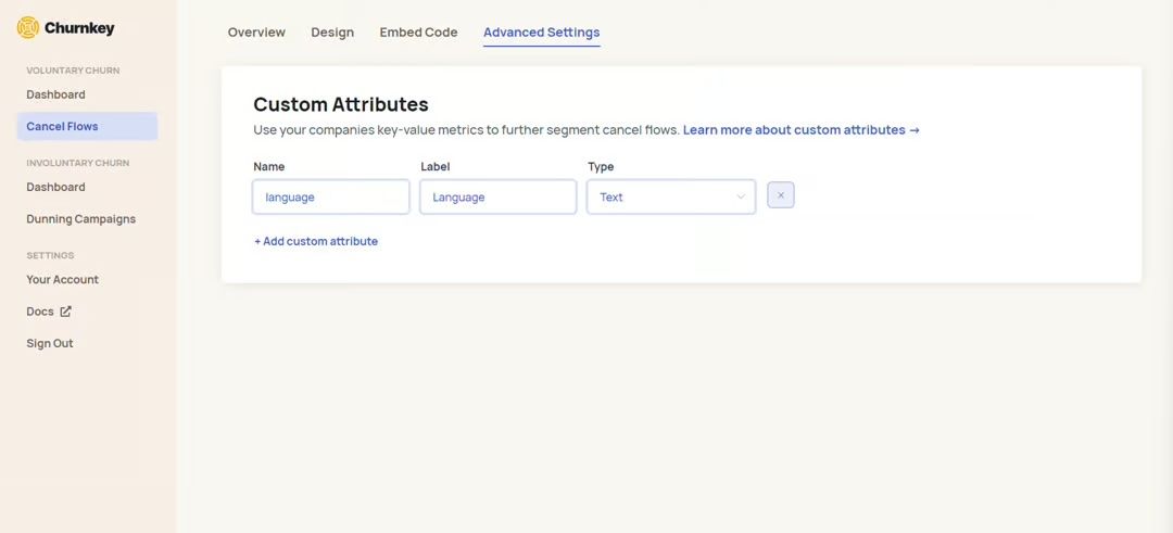 Custom Cancel Flow attributes